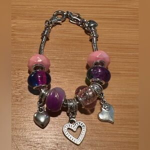 European Style Charm Bracelet Pink/Purple  6 inch to 7.5 inch Wrist